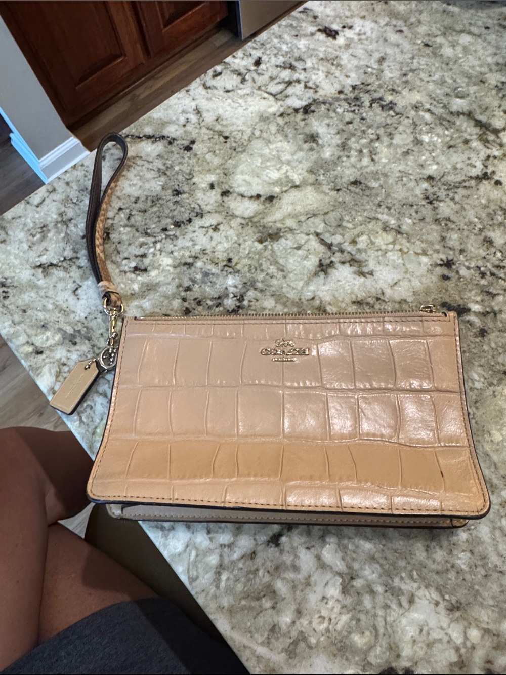 Coach Croc-Embossed Leather Wristlet - Tan